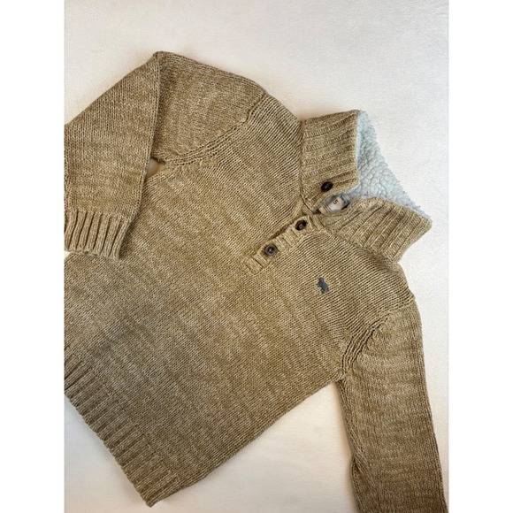 Carters Boys Sweater Size 5 Beige Knit Sherpa Collar Button Up Pullover - Picture 1 of 10